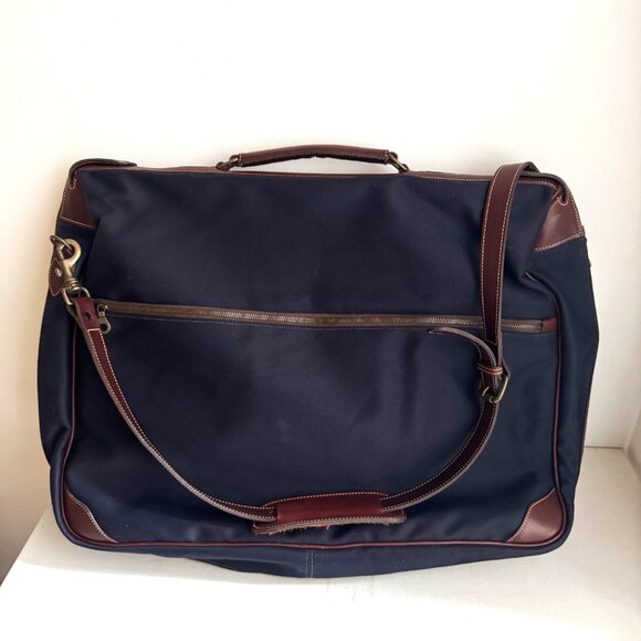 Tusting Made in England Navy BLue Canvas Leather Trim Garment Bag - Picture 1 of 5